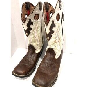 Tony Lama Boots Men's RR2007L Tall Boots White/Brown woman 7.5 B man 6